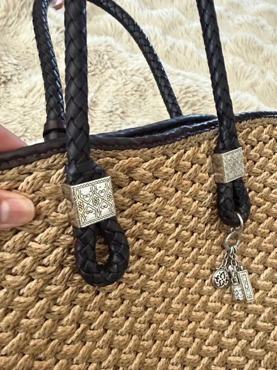 Brighton Rita Woven Jute Tote Bag with Brown Braided Handles - Picture 4 of 8